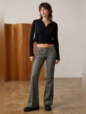 FRANKIE MORELLO Miss Morello Low Rise Y2K Flare Gray Denim Pants Size 25…